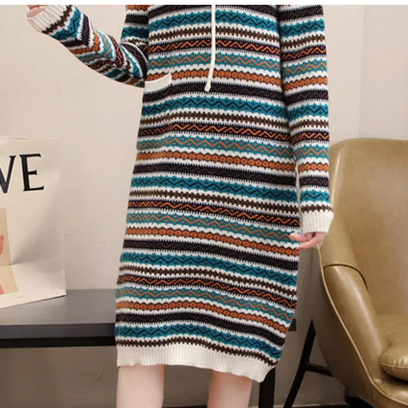 Длинные свитера для женщин мода 2025 года с длинным рукавом в полоску элегантный