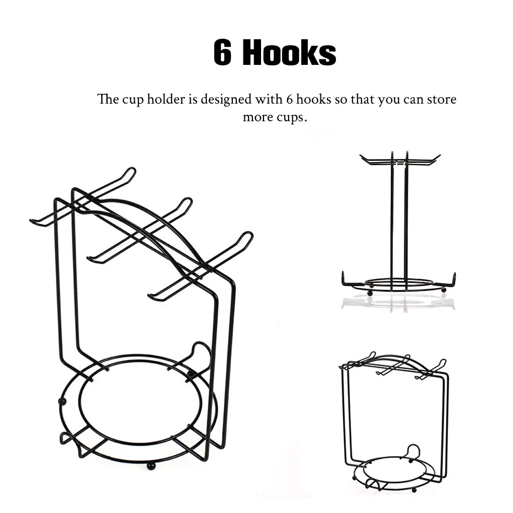 

Stainless Steel Coffee Cup Holder Portable Stylish Simple Style Anti-corrosive 6 Hooks Home Kitchen Mug Stand Base