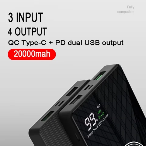 20000 мАч Qi Беспроводной внешний аккумулятор 22,5 Вт Быстрая зарядка 15 Вт Беспроводное зарядное устройство Портативная батарея для iPhone 15 Samsung Xiaomi Huawei