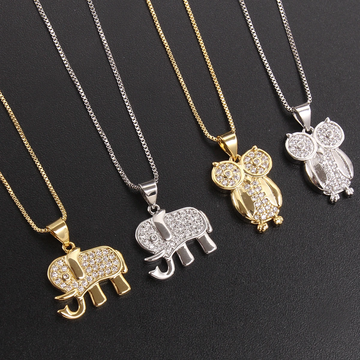 

MHS.SUN Women's Cubic AAA Zircon Chain Necklace Owl/Elephant Gold/Silver Color Pendants Choker Collar Girls CZ Jewelry