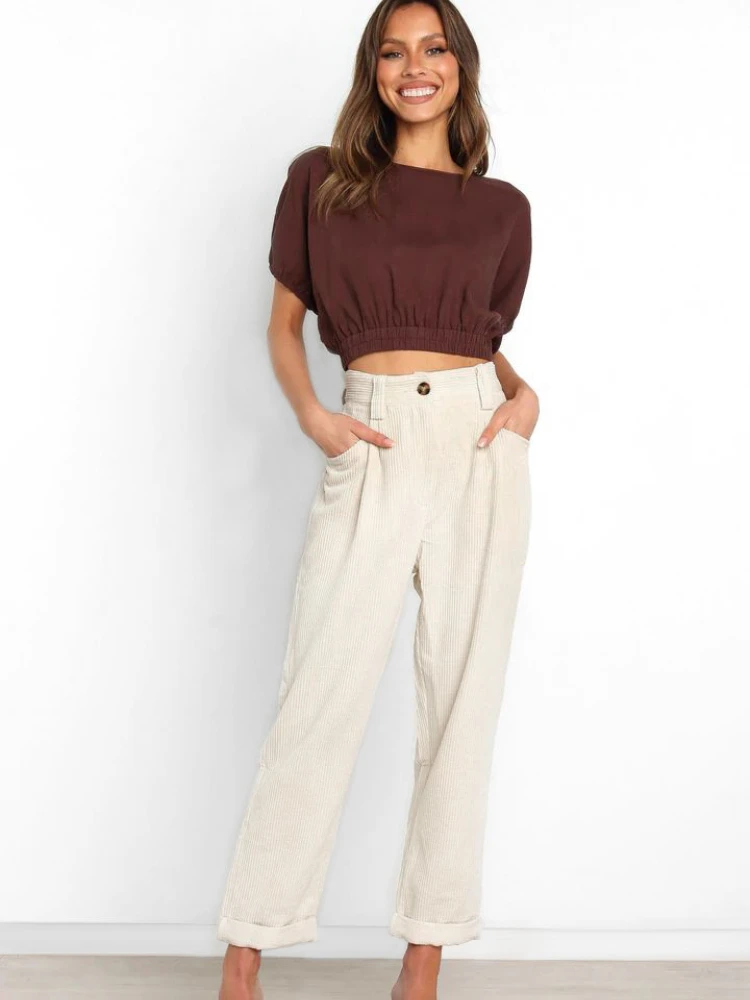 

Осенне-зимние городские повседневные женские вельветовые брюки с карманами, однотонные женские элегантные офисные брюки