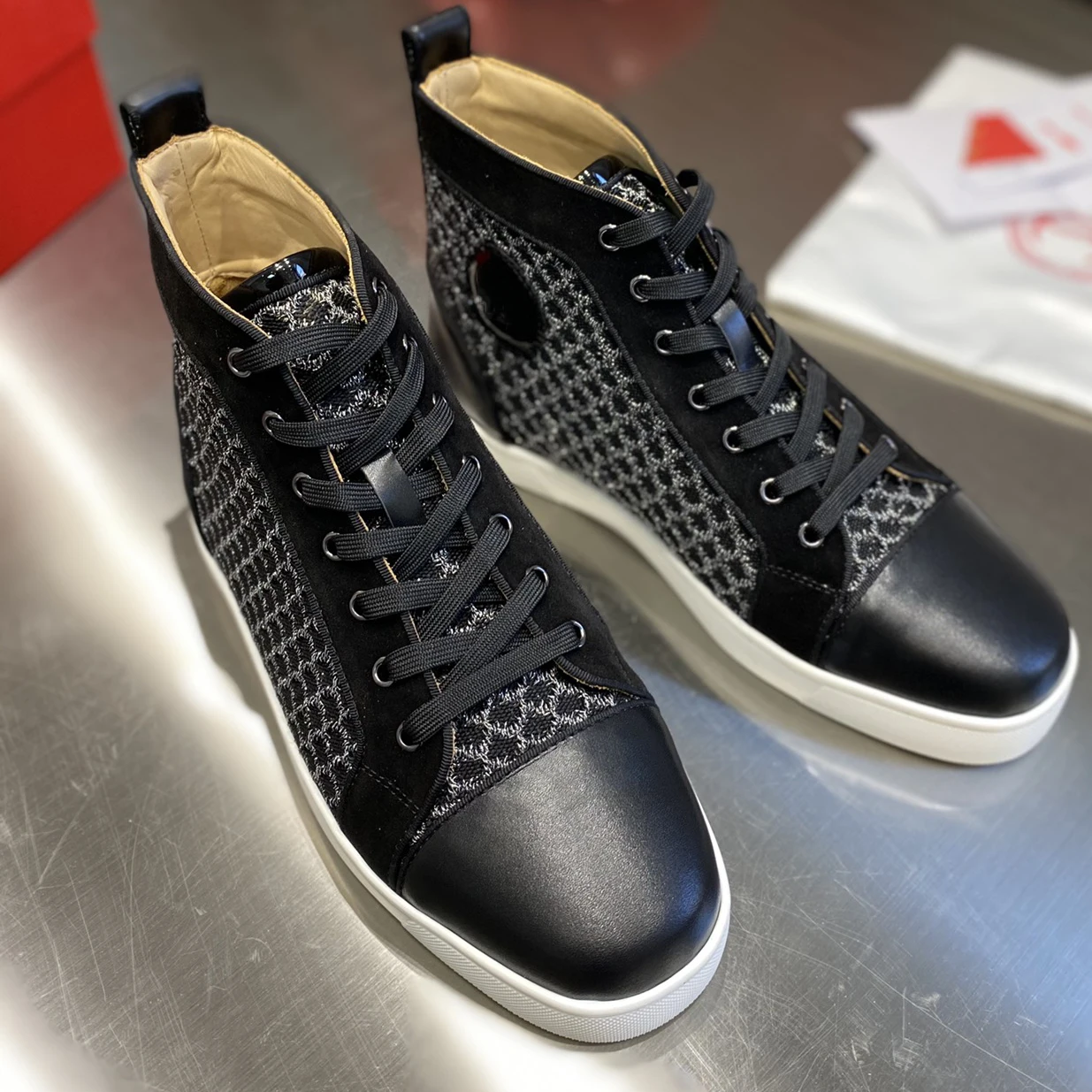 

Top Quality Red Sole Womens Trendy Casual Shoes 35-48 Luxury Mens Real Leather Sneakers Designr Couple Rock Tide Shoes HJ2191