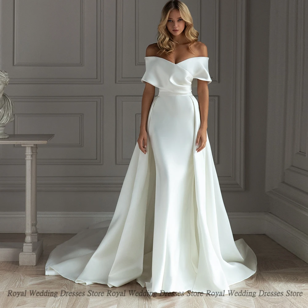 

Fashion Mermaid Wedding Dresses Sleeveless Open Beck Criss-Cross Off-the-shoulder 2022 Summer Floor Length Gowns Robe De Ma