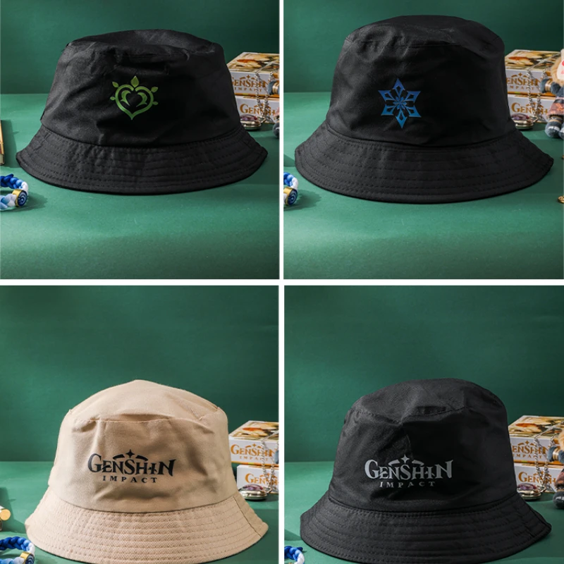 

Anime Game Genshin Impact Cos Pyro Hydro Cyro Dendro Geo Electro Anemo Element Unisex Simple Printed Fisherman's Hat Gift