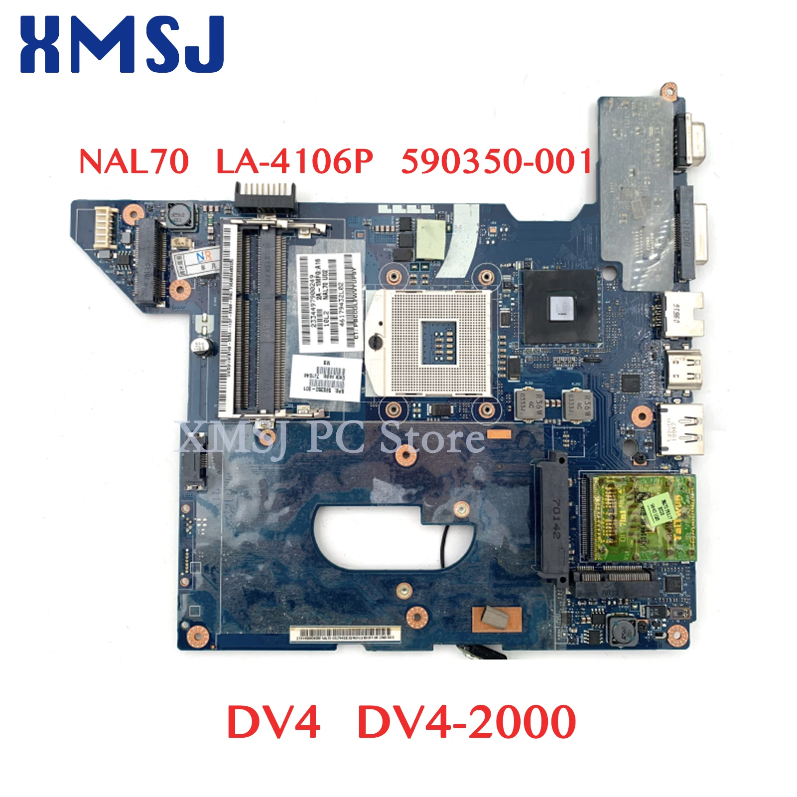 

XMSJ For HP Pavilion DV4 DV4-2000 NAL70 LA-4106P 590350-001 Laptop Motherboard HM55 UMA HD DDR3 Free CPU Fully Tested