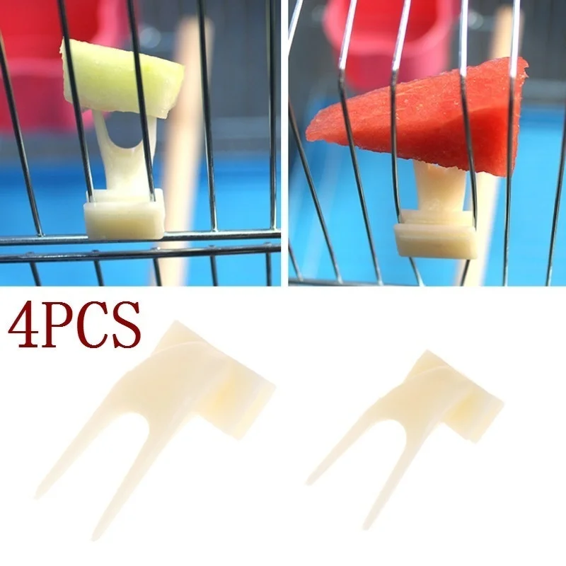 

4Pcs Birds Parrots Fruit Fork Pet Supplies Plastic Food Holder Feeding on Cage Pet Supplies