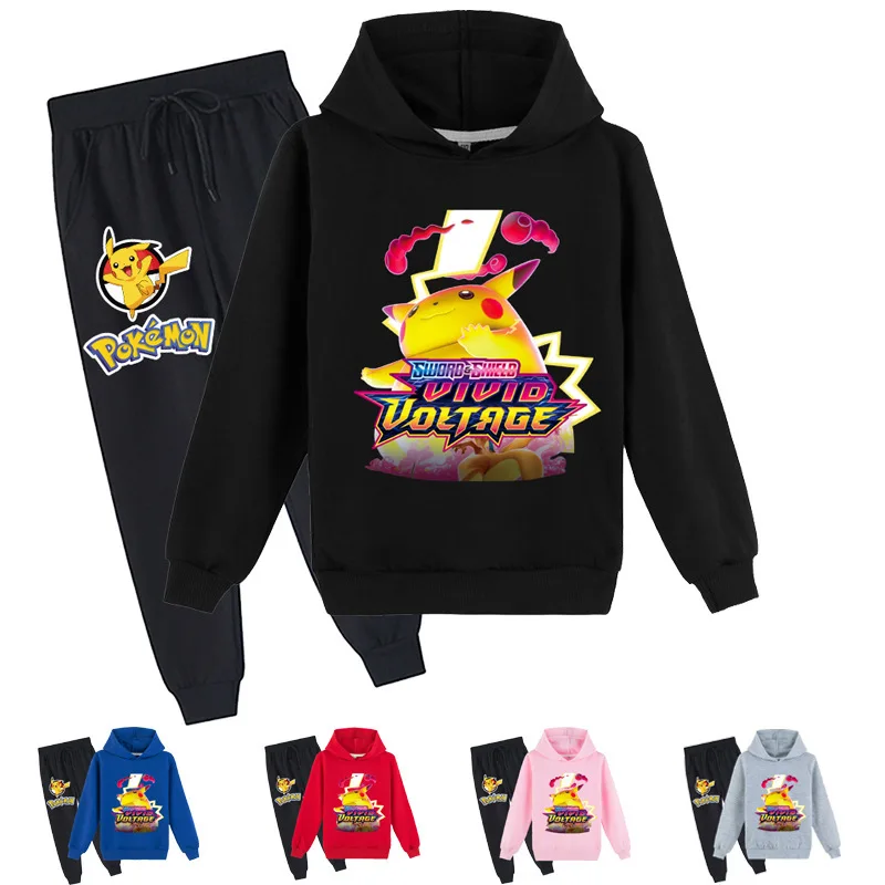 

Pokemon Cartoon Children's Kawaii Clothing Spring and Autumn Printing O-Neck Shirt Hoodie Top + Leggings Trousers Two-piece Set