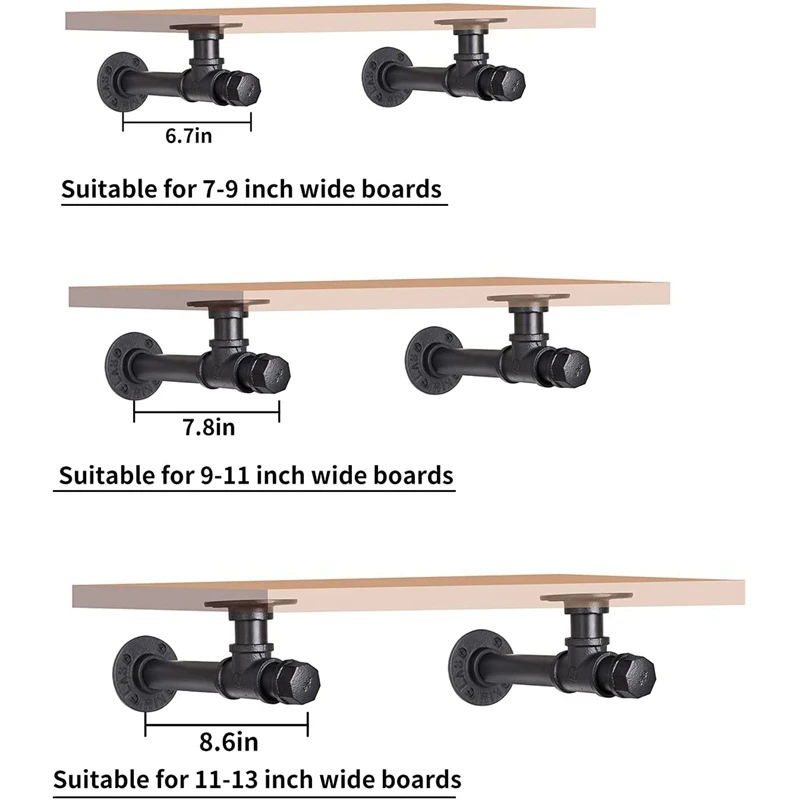 

Black Iron Wall Mount Pipe Shelving Bracket Rustic Pipe Decor Wall Mount For Wood Floating Bracket 2 Pack