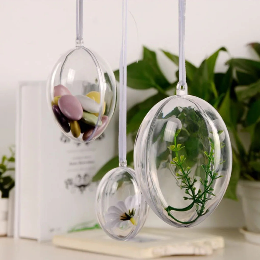 

5pcs Plastic Oval Egg Shape Hollow Ball Transparent Egg Candy Box Wedding Decor