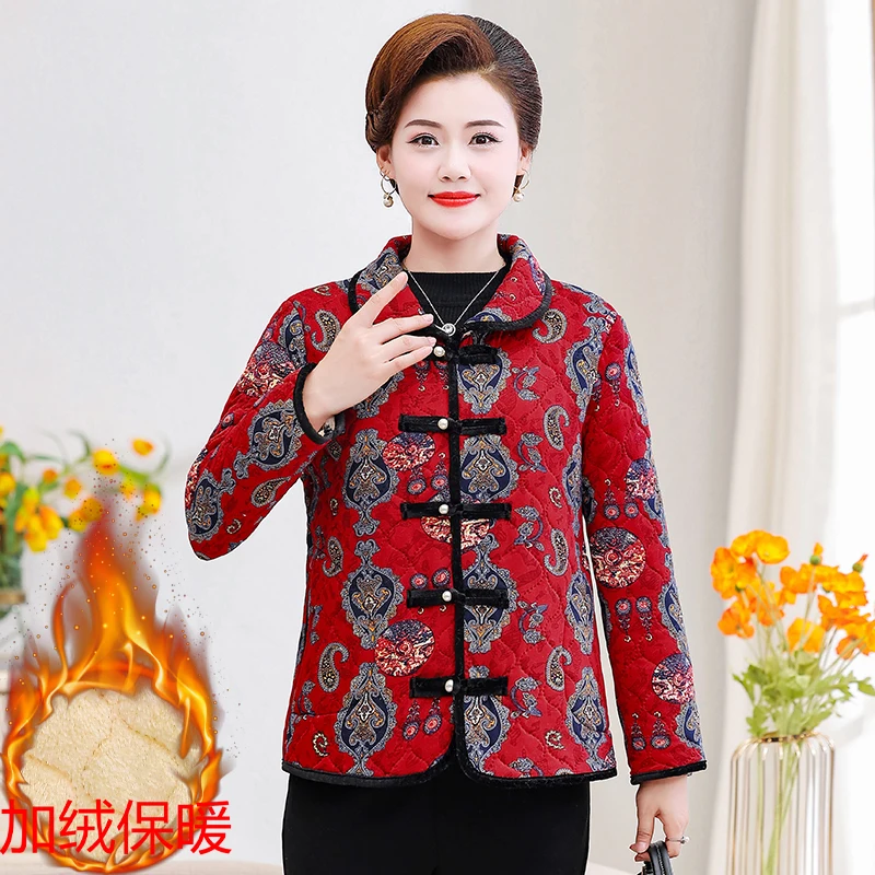 2022 Autumn winter Quilted Jacket Warm Long-sleeved Parkas middle age Women Cotton-padded Tops Mother Light And Slim Cotton Coat