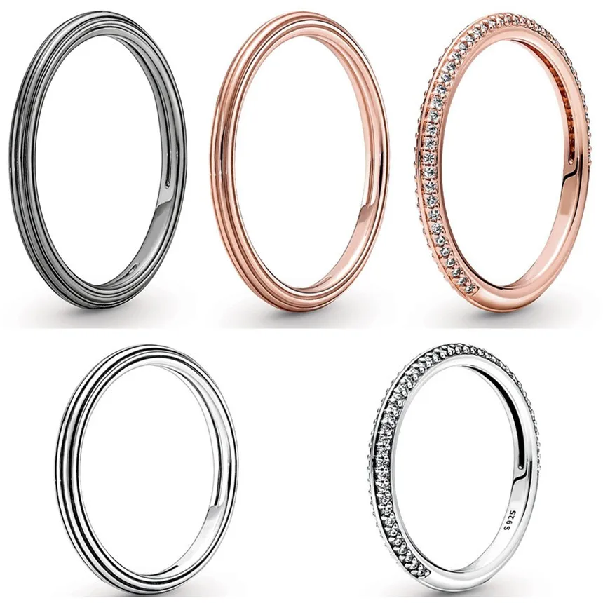 

Authentic 925 Sterling Silver Sparkling Rose Gold Pave Me Styling With Crystal Ring For Women Wedding Party Fashion Jewelry