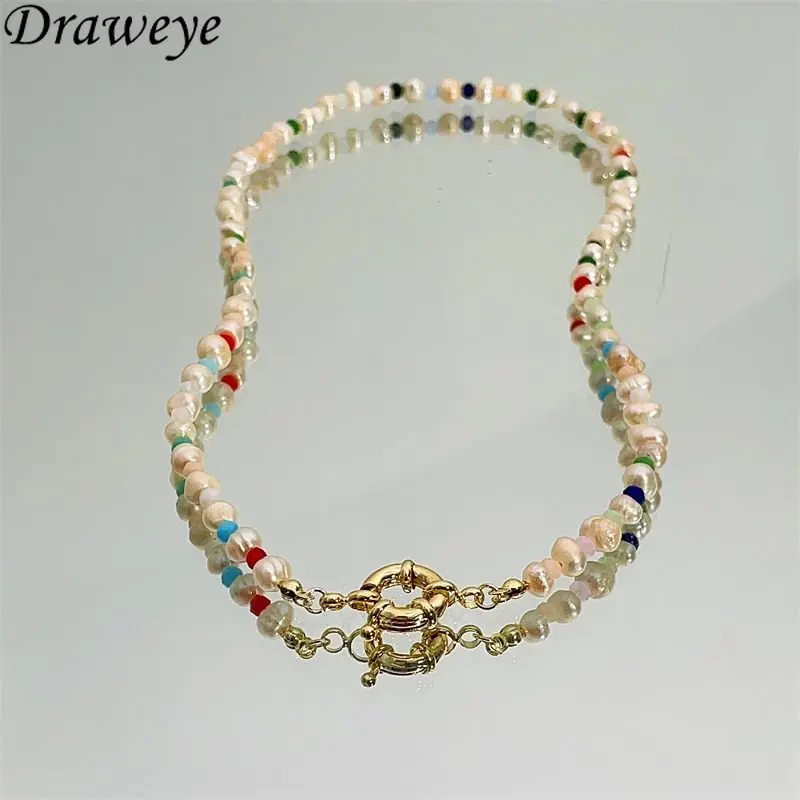 

Draweye Bohemia Contrast Color Necklaces for Women Pearls Beads Sweet Cute Jewelry Y2k Fashion Elegant Chokers Vintage