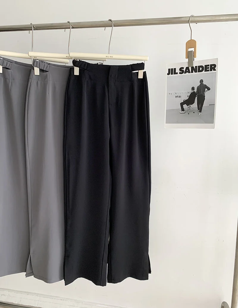 

Off Waist Cold Suit Pants Gray Black Summer Elastic Waist High Waist Loose Wide Leg Pants
