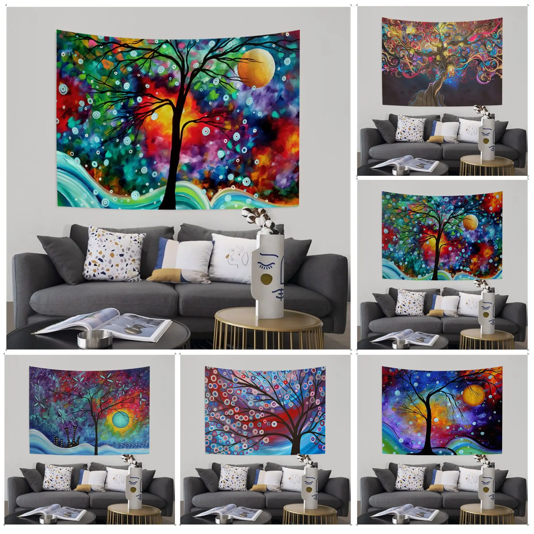 

Color Tree Chart Tapestry Bohemian Wall Tapestries Mandala INS Home Decor