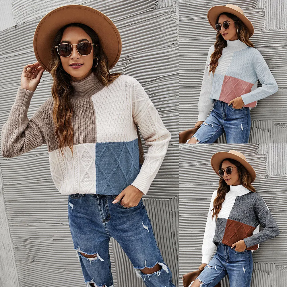 

Winter colorful turtleneck sweater female Europe and the United States loose simple knit sweater female