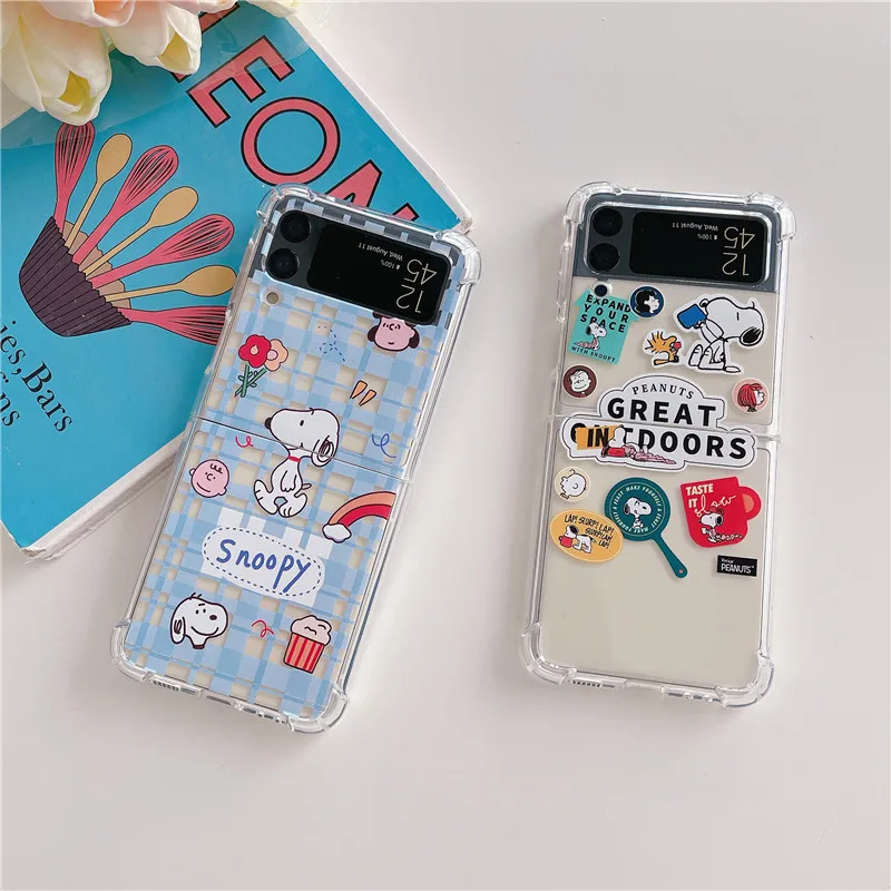 Прозрачный чехол Snoopy для телефона с принтом Samsung Galaxy Z Flip 4 3 Противоскользящий