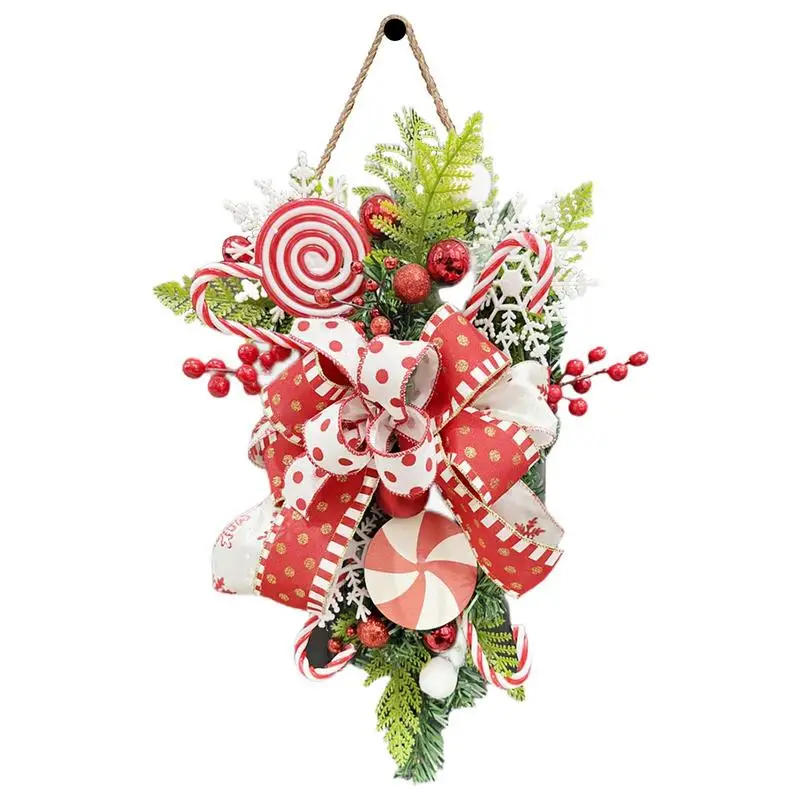 

Рождественский венок 30x50 см, искусственный кедровый Рождественский венок с галстуком-бабочкой, красные ягоды, конфетные трости, зимний тема...