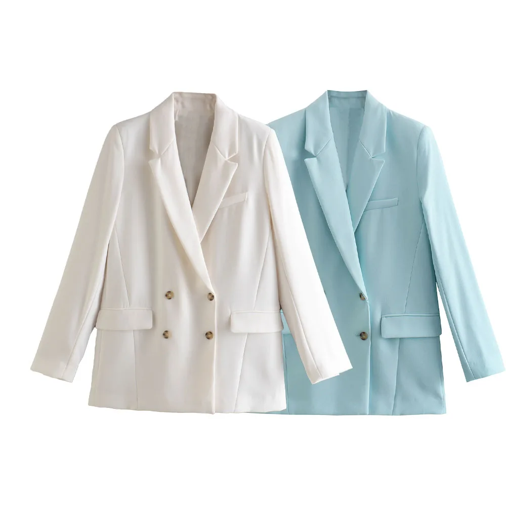 

2022 women's early autumn basic drape suit jacket double-breasted loose temperament all-match top