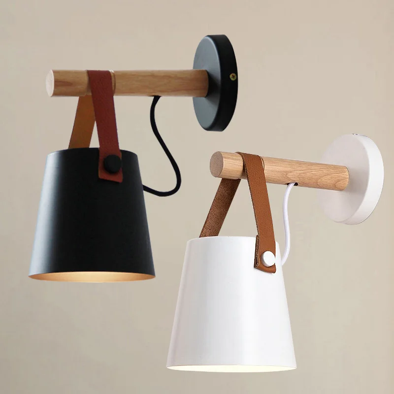 

Modern LED Wall Lamps Nordic Belt Wood Wall Lights E27 110-240V Aisle Stairs Corridor Wall Lights Bedside Designe Living Room