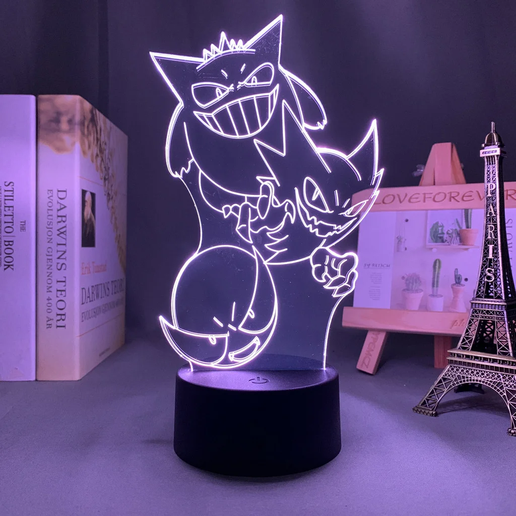 

Gengar Pokemon Anime Figures 3D Led Night Light Model Toys Children Bed Room Decor Birthday Gift Christmas Gift for Kid