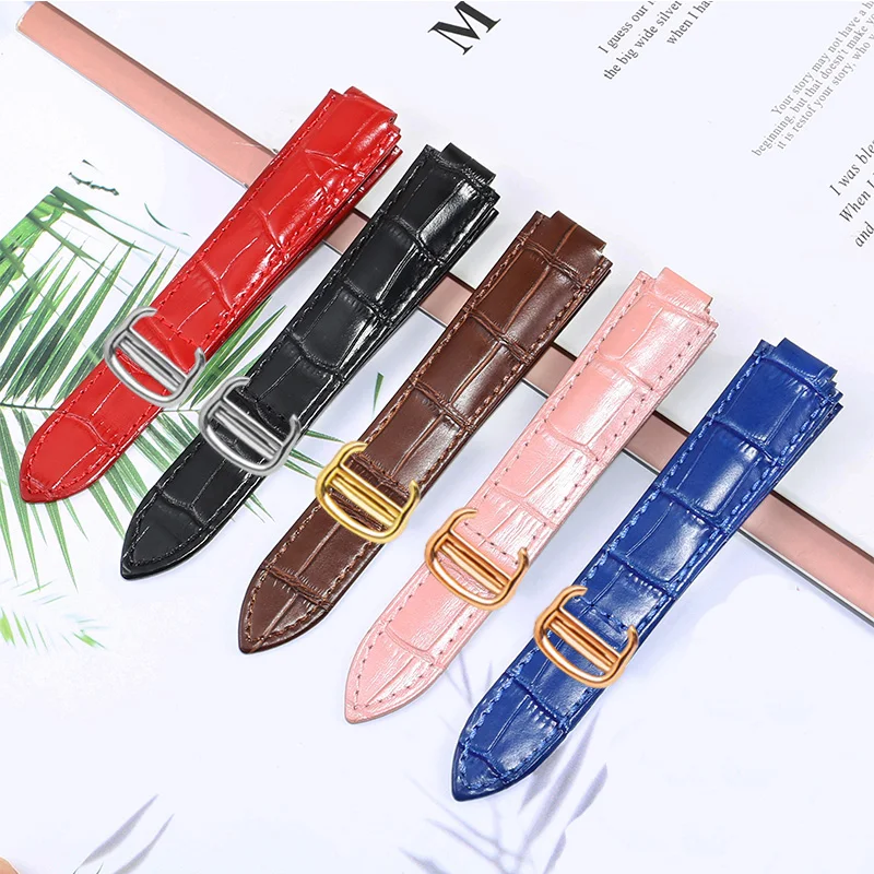 

Genuine Leather Watchband Suitable For Cartier Watchbelt Men's Women's Blue Balloon Convex Mouth Red Orange Pink Watch Chain