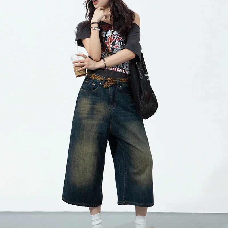 Повседневные брендовые винтажные джинсы с широкими штанинами для женщин Новинка