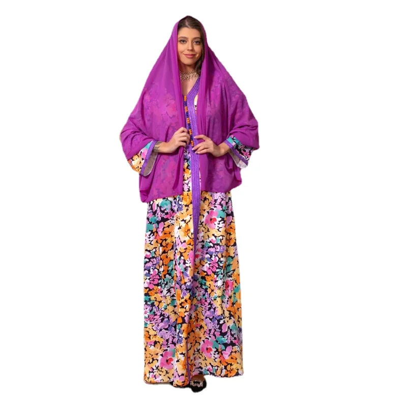 Eid Ramadan Muslim Abayas Floral Print Women Hijab Dress Dubai Islamic Turkey Kaftan Long Robe Femme Musulmane Caftan Clothing