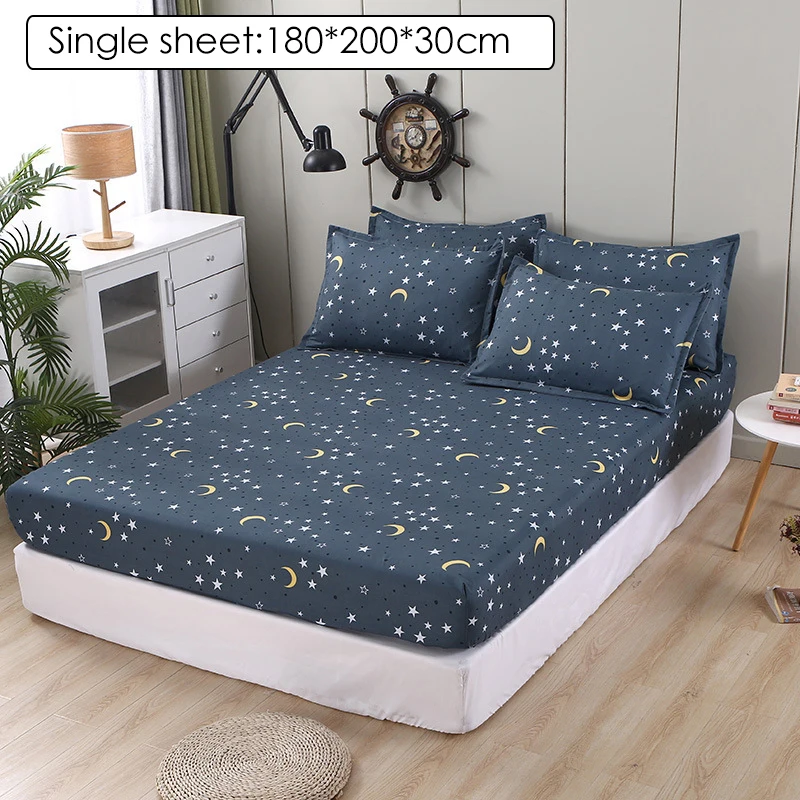 

1pc Bed Sheet Blue Night Sky Reactive Prined Bed Sheets Hot Sale Pillowcase drap de lit Sheet on Elastic queen size bed sheets