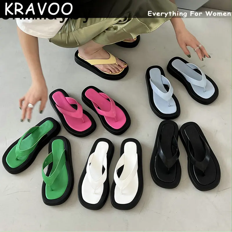 

KRAVOO Brand Platform Women Slippers Summer Fashion Thick Sole Flat Heel Ladies Slides Casual Outdoor Beach Sandalias Flip Flop