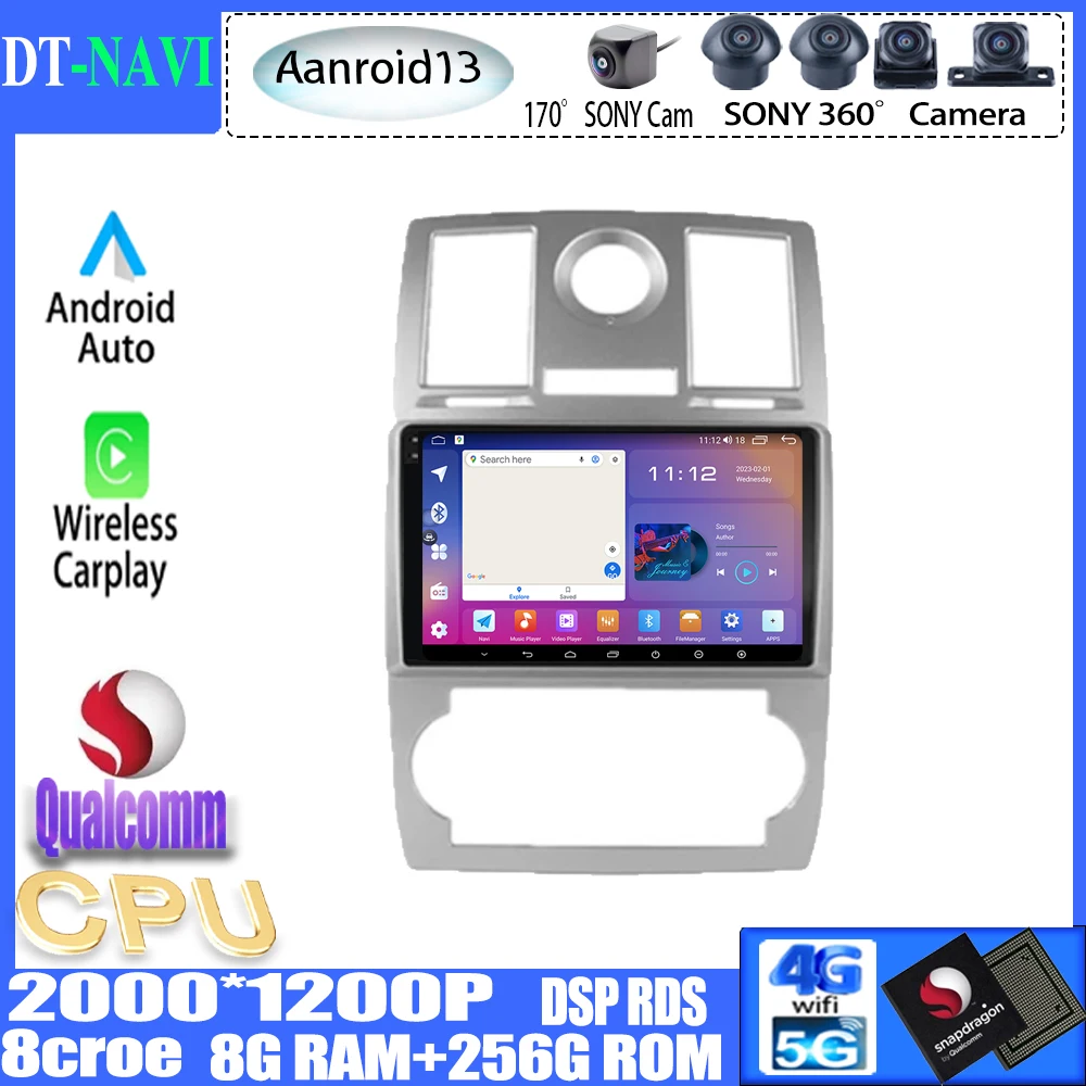 

Автомобильный радиоприемник Qualcomm Android13 для Chrysler 300C 2004 -2007, стерео, мультимедийный плеер, навигация, GPS, головное устройство BT Carplay No 2 din