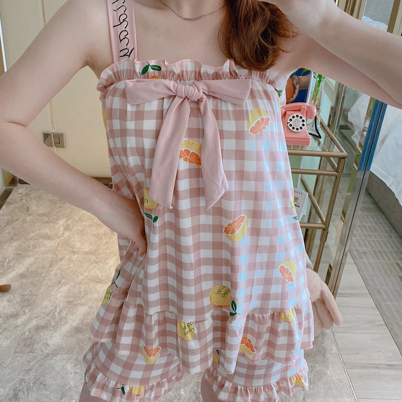 Летний женский пижамный комплект без косточек на бретельках корейский пикантный