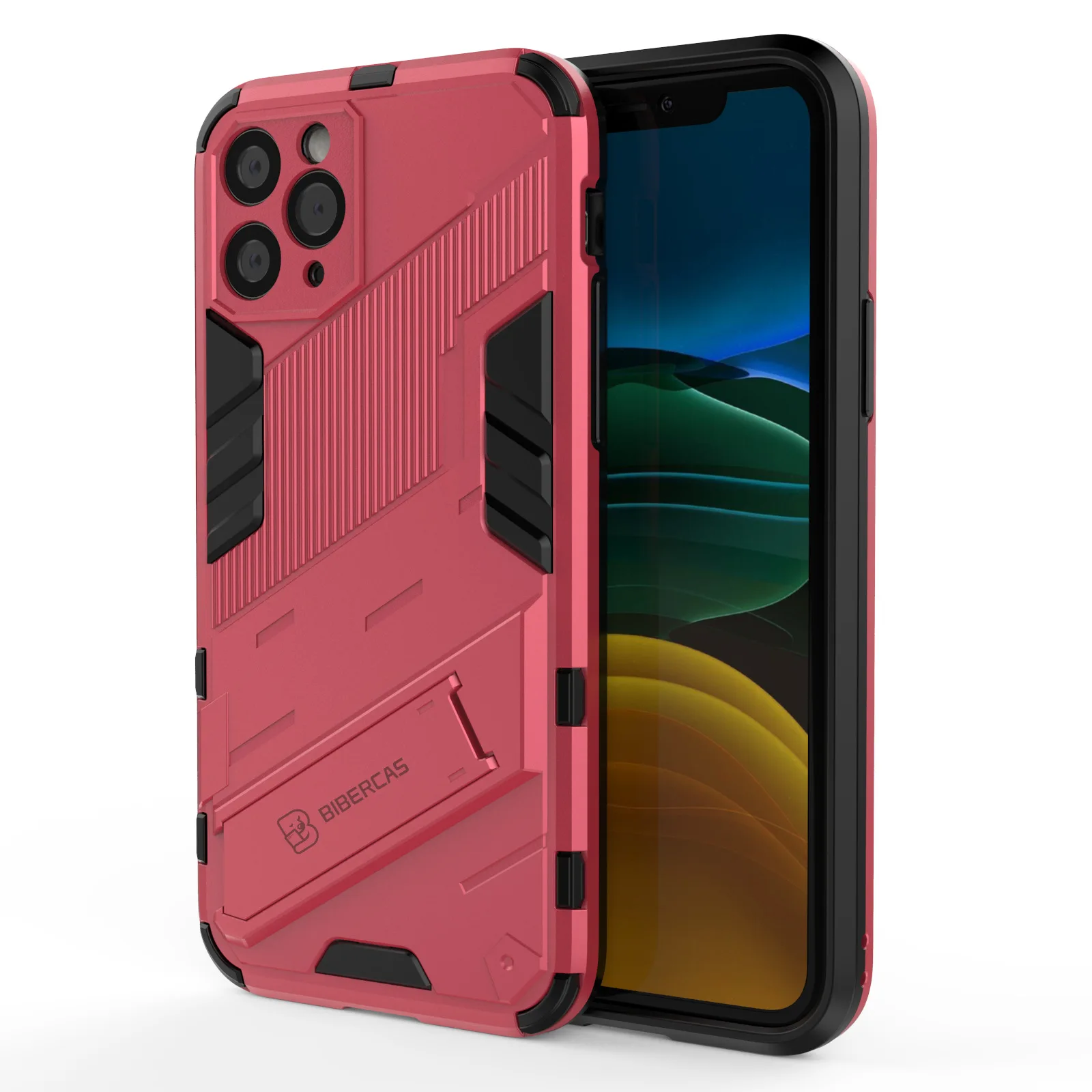 20Pcs/For iPhone 11 Pro Max Case Punk Stlye Hard Rubber Armor Bracket Cover For 11Pro Max 11 Case Hull Cover With Holder