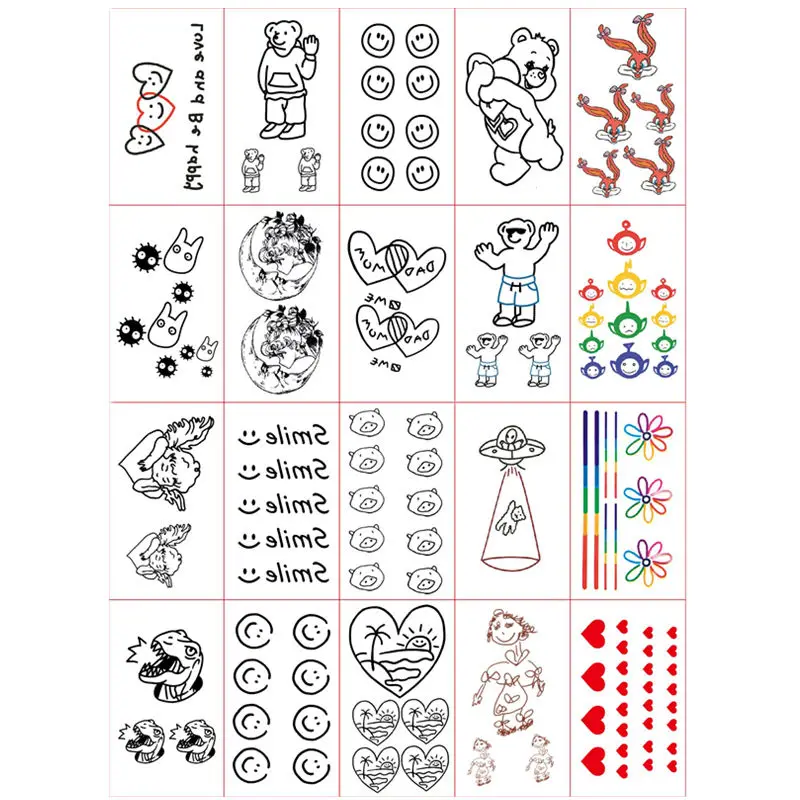 

2022 New Cute Simple Cartoon Color Art Waterproof Tattoo Sticker for Woman Man 20/pcs Arm Body Cute Temporary Tattoo Fake Tattoo