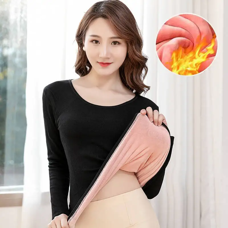 Women's thermal underwear thickened and velvet one-piece tops tight-fitting bottoming pajamas  long pants underwear women