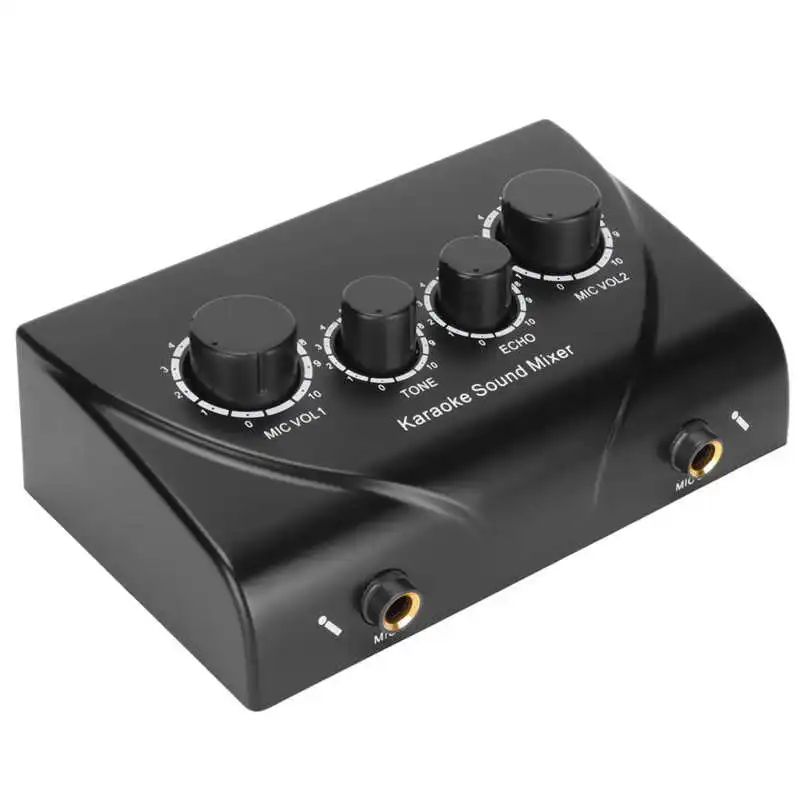 

Portable Dual Mic Inputs Audio Sound Mixer For Amplifier & Microphone Karaoke Ok Mixer Black Us Plug for Company