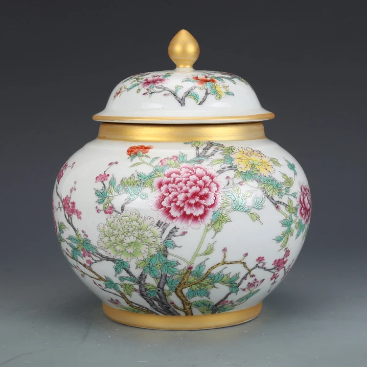 

Qing Dynasty Qianlong enamel painted gold peony pattern tea pot antique porcelain ceramic jar collection