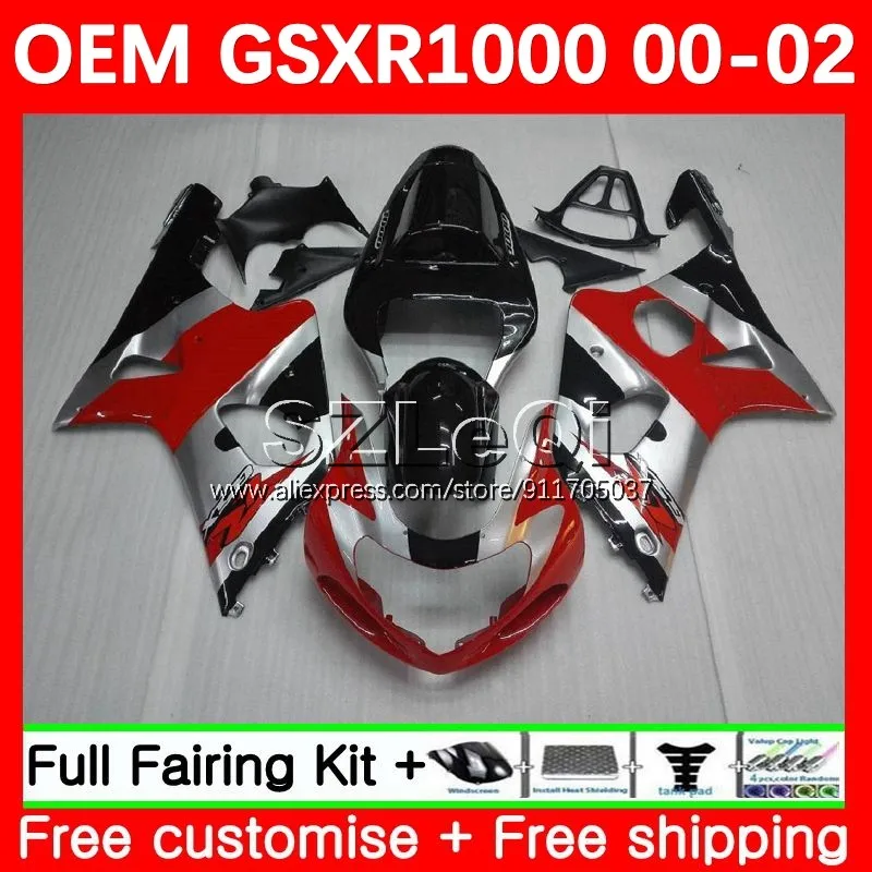 

Silvery red Injection Body For SUZUKI GSXR 1000 GSXR1000 K2 1000CC GSXR-1000 00 01 02 GSX R1000 2000 2001 2002 Fairing 79LQ.9