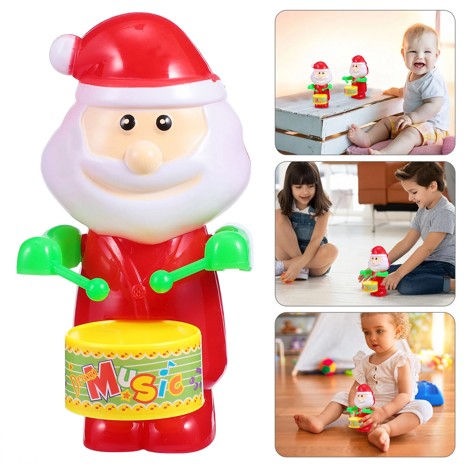 

3pcs Drumming Santa Xmas Clockwork Santa Claus for Kids Children