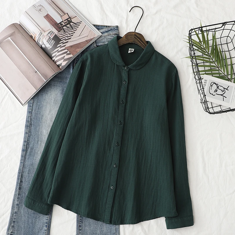 Spring Women White Shirt Cotton Yarn Blouses Long Sleeve Lady Tops Solid Color Female Clothes