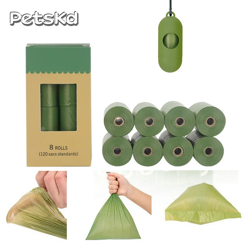 

Pet Dog Poop Garbage Bags 8 Rolls Eco Friendly Puppy Excreta Waste Bags Dispenser Outdoor Home Dog Excrement Bags with Clean Box