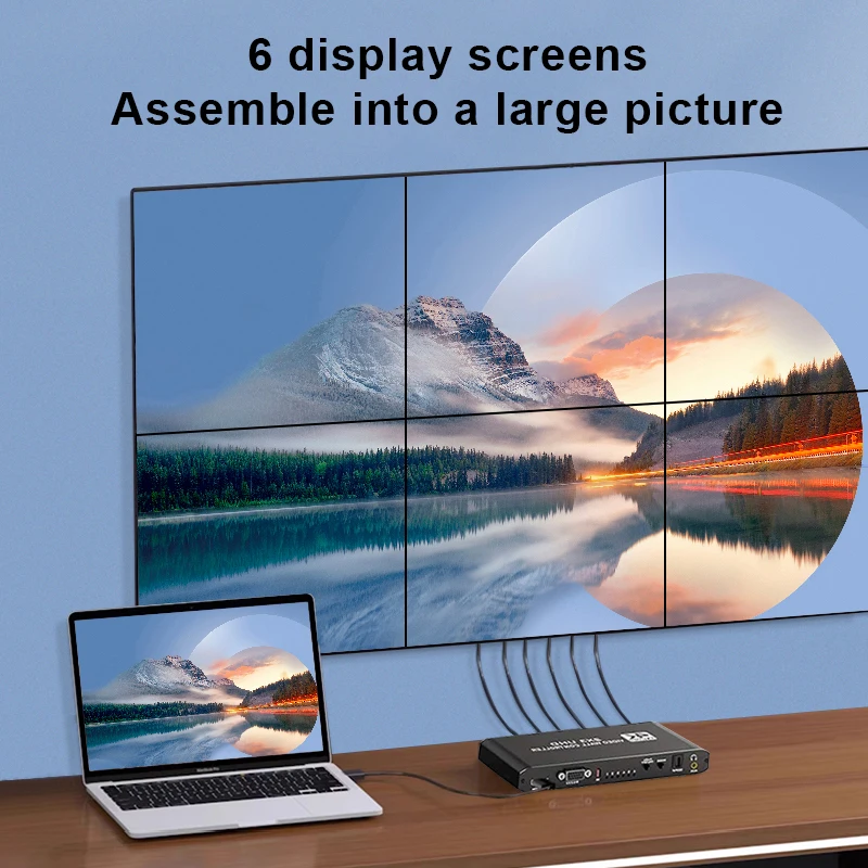 Фото Контроллер видеостены HDMI 2x3, процессор для сшивания видеоэкранов 4K HDMI, поддержка 2x3, 1x2, 1x4, 1x3, 2x1, 3x1, 4x1, 6-канальный видеопроцессор для телевизионных дисплеев №3
