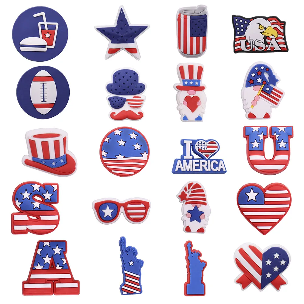 

New Arrival 1pcs Shoe Charms American Eagle Rugby Star Heart Accessories PVC Kids Shoe Buckle Fit Wristbands Birthday Present