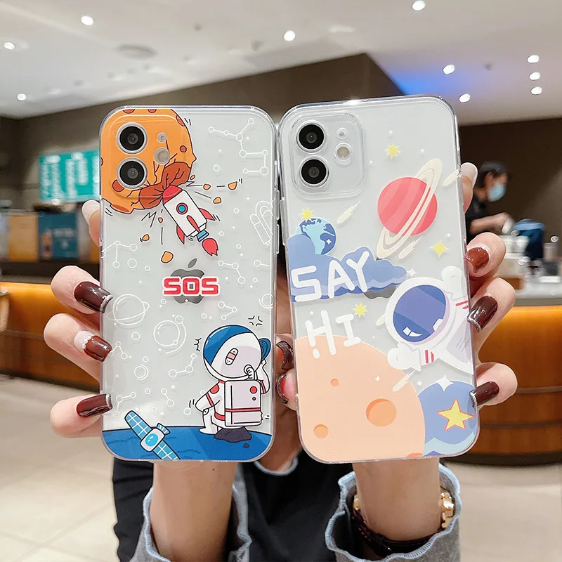 

New planet rocket astronaut pattern phone case for iphone 13 12 11 8 7 pro max X XR XS XSMAX cartoon shatterproof phone case