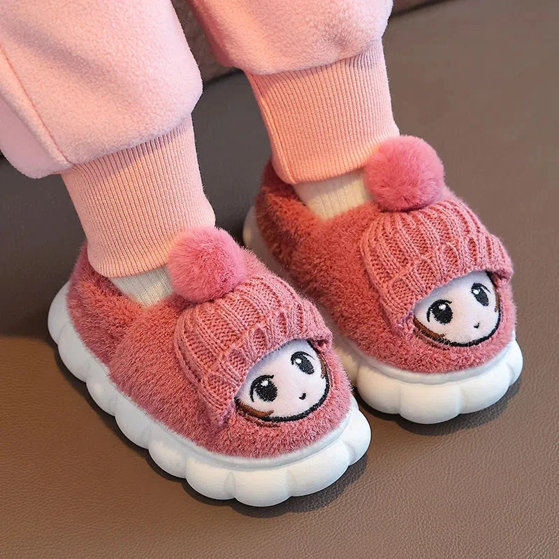 Kawaii anime girls slippers to be home girls infant toddler flat house shoes winter warm fluffy loafer non-slip eva slippers