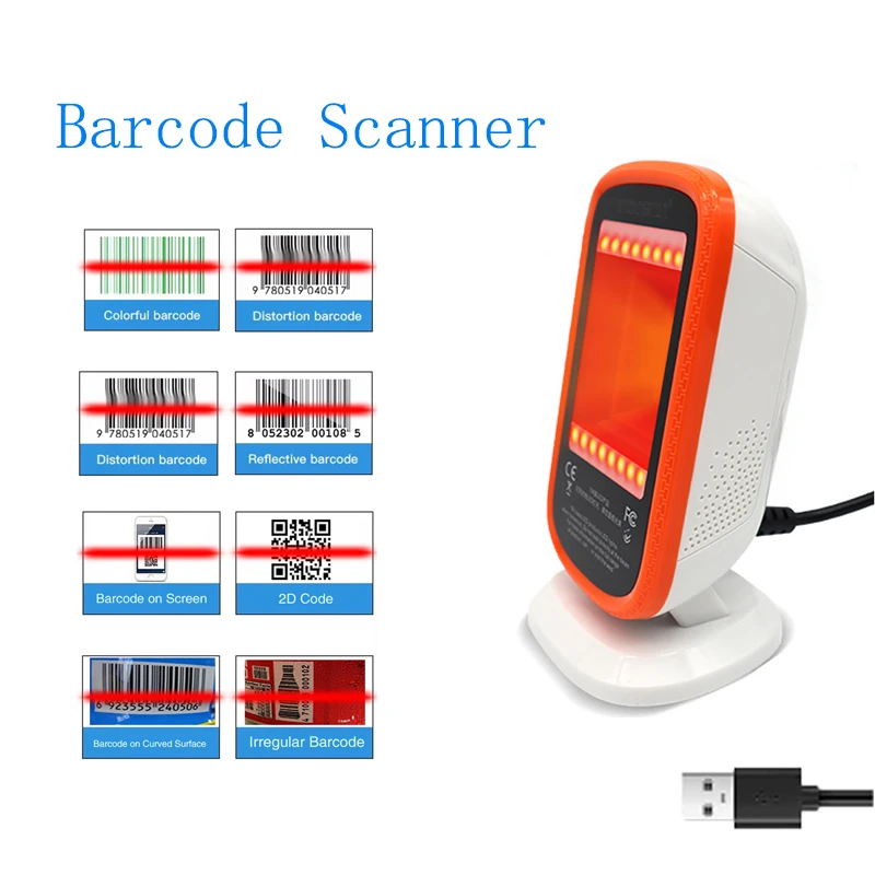 USB Scanner 2D Barcode Scanner Omnidirectional All-around Desktop 1D 2D QR Code Data Matrix Reader For Supermarket Store Payment