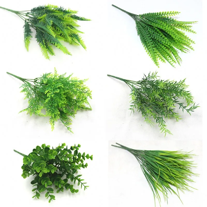 

7 Fork Artificial Plants Eucalyptus Grass Plastic Ferns Green Leaves Fake Flower Plant Wedding Home Decoration Table Decors