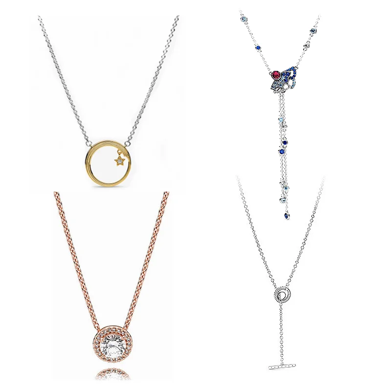 

Logo Embellished T Buckle Heart Pattern Pavé Ring Necklace Blue and Pink Fan Y Necklace Rose Gold Women's Tassel Popular Season