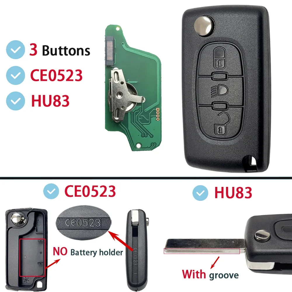 

ASK FSK для Citroen C2 C3 C4 C5 C6 Xsara Berlingo для Peugeot 207 307 308 407 607 807 HU83 VA2 CE0536 CE0523 Откидной дистанционный ключ от автомобиля