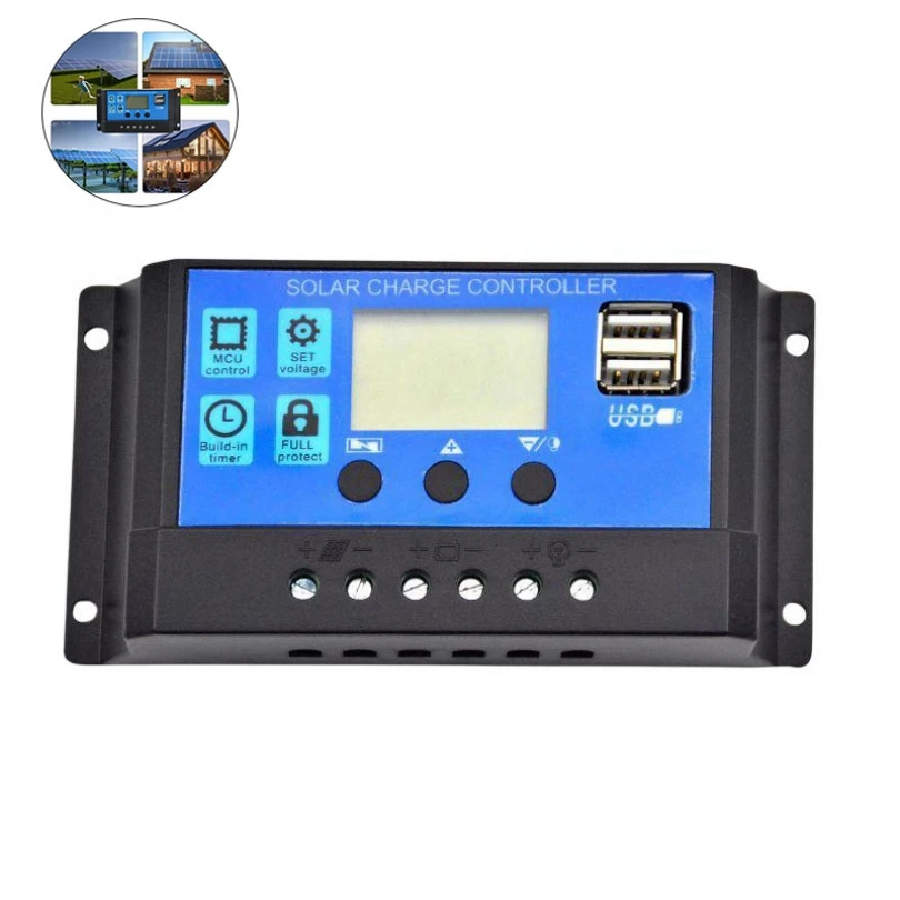 

Контроллер заряда солнечной батареи 30 А 12 В/24 В, контроллер заряда солнечной панели с USB-портом и ЖК-дисплеем для домашней промышленности и к...