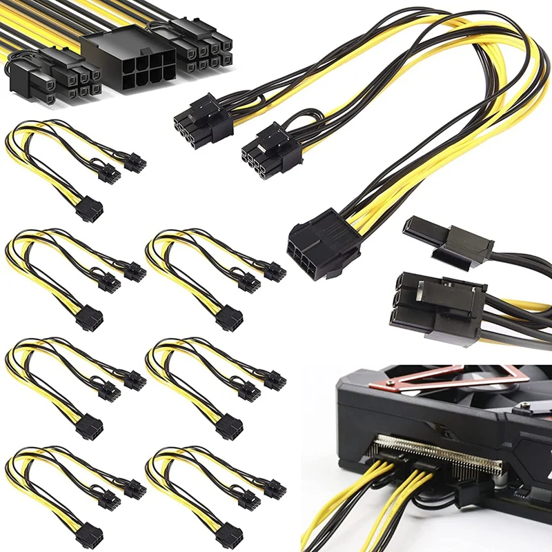 

8 Pack 8 Pin Pcie Splitter To Dual 8 Pin (6+2) Graphics Card PCIE Power Adapter,VGA GPU Extension Cable For Mining